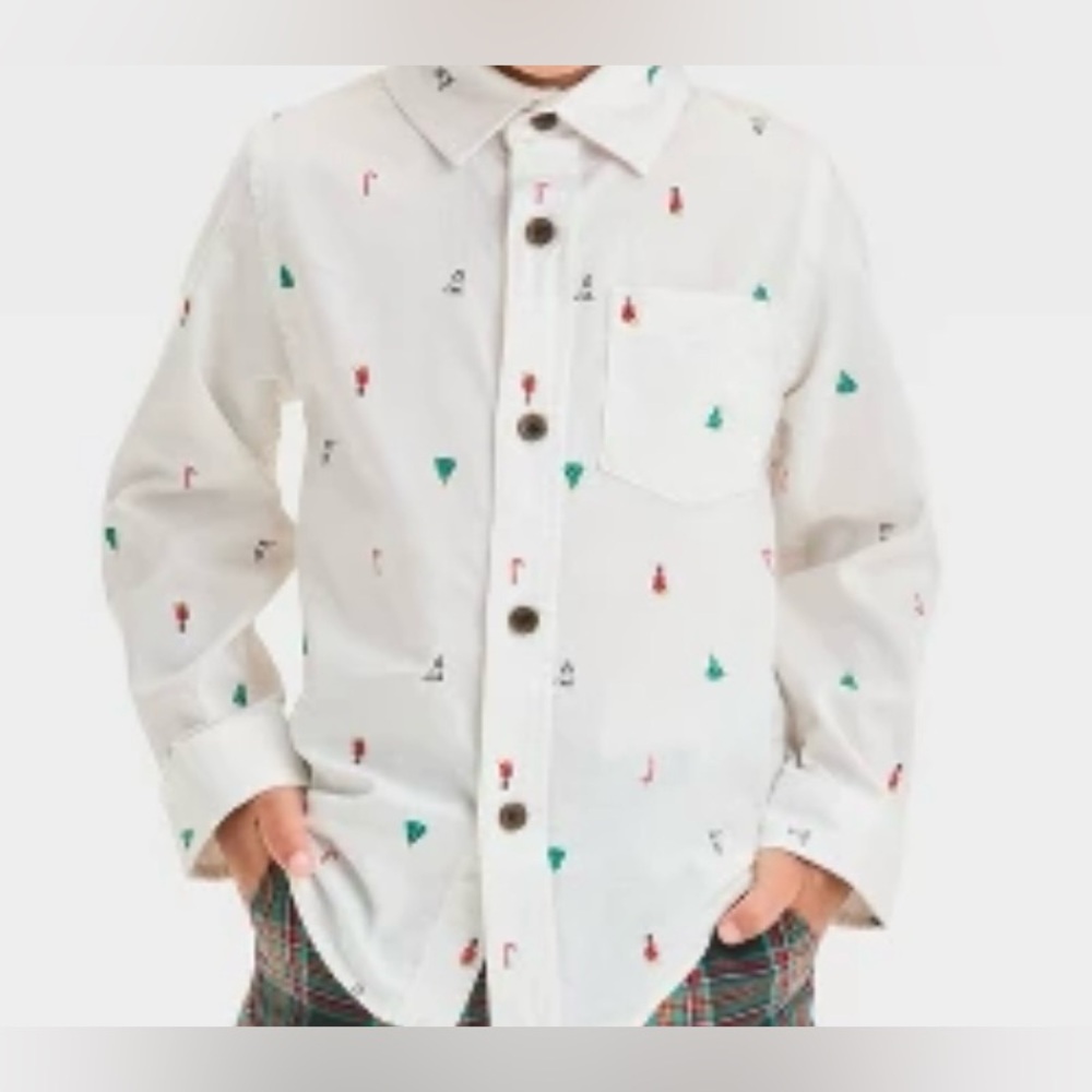 Cat & Jack 2T long sleeve oxford festive shirt. Worn once, excellent condition!